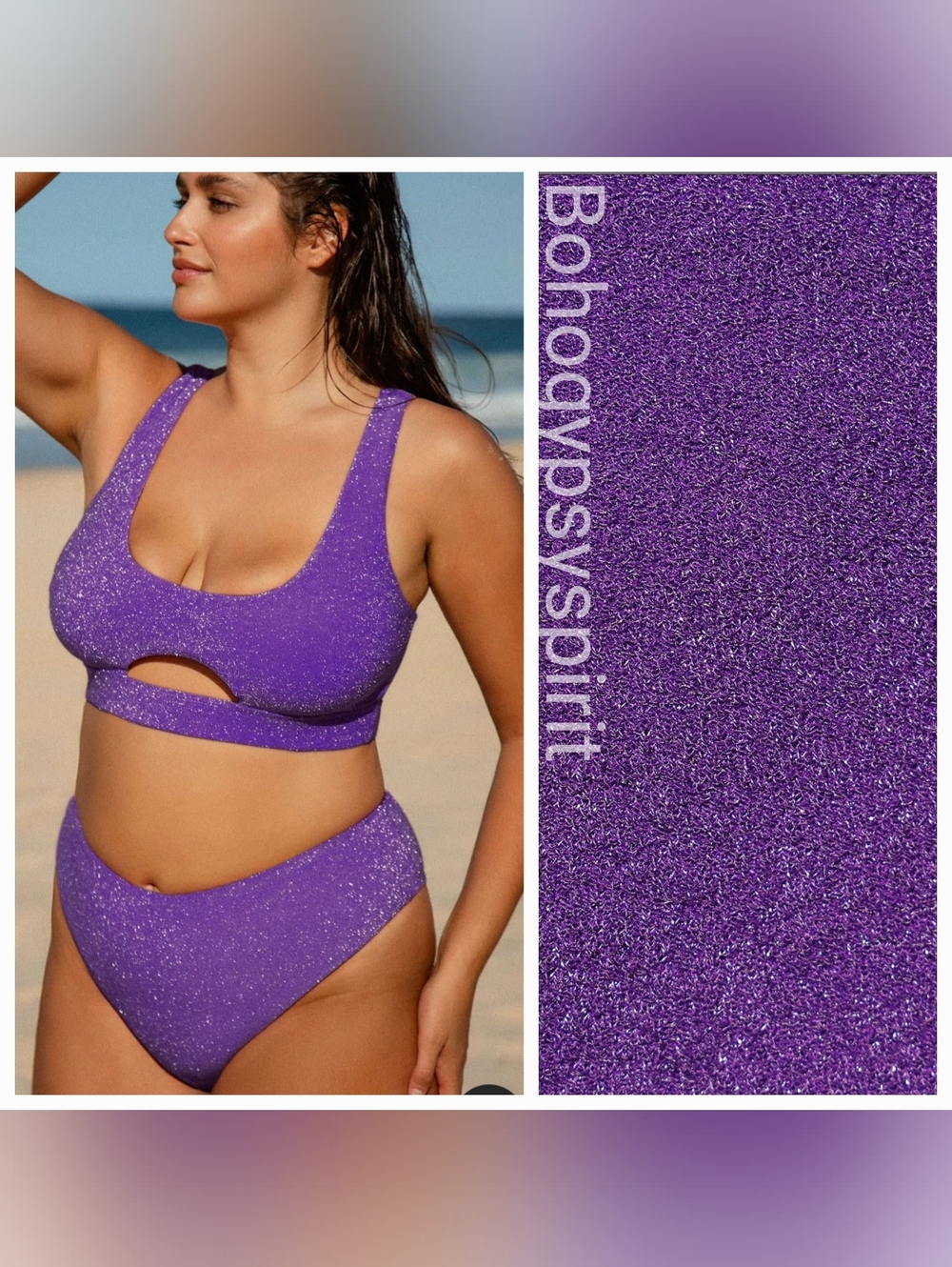 NWT $95 Berlook Purple Metallic Lurex Plus Size Bikini Set, Size 18